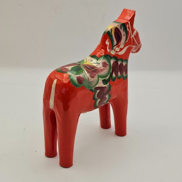 Red Swedish Dala Horse Nils Olsson 5" Tall Wooden - Picture 2 of 6